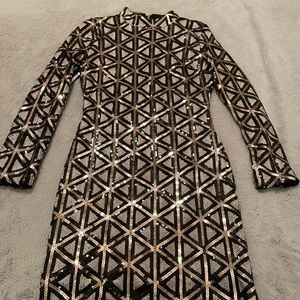 Black multi colored long sleeve cocktail dress